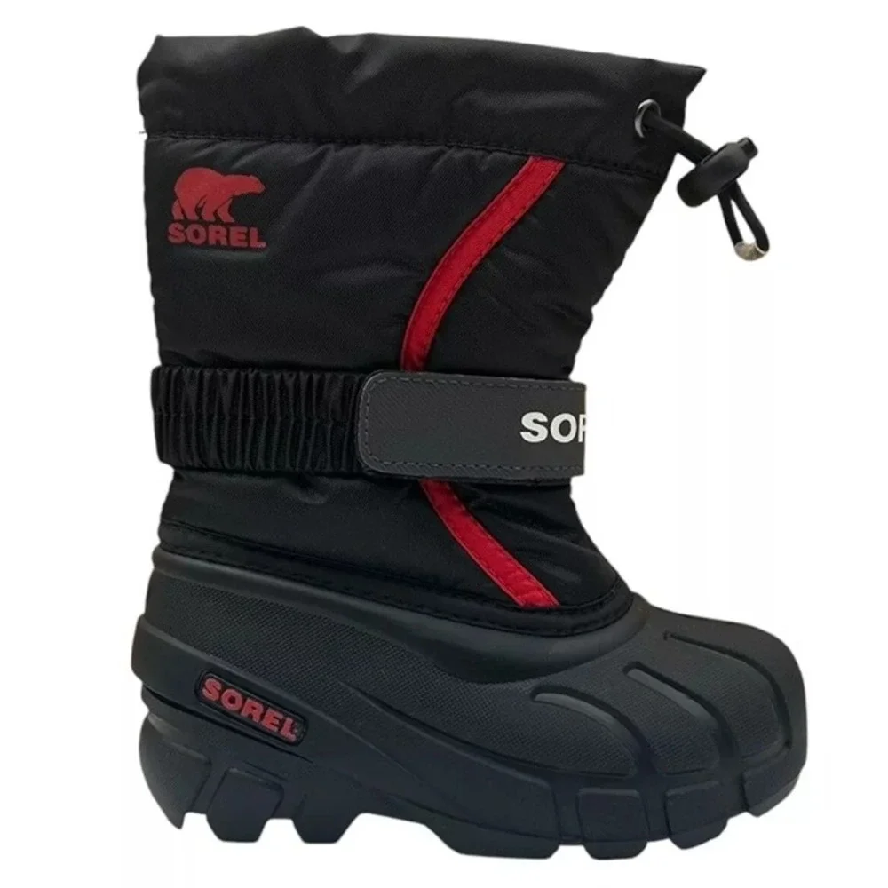 Sorel Toddler Boys Winter Snow Boots Size 9 Black Red Insulated Waterproof Shoes